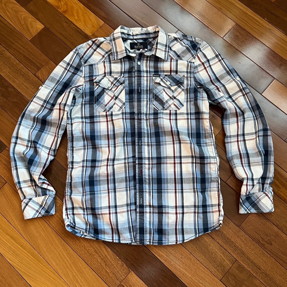 Buffalo David Bitton Plaid Button Down Shirt - Blue, White, Black